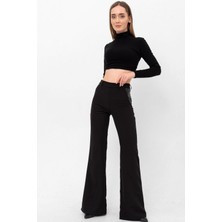 Laranor Yarım Ispanyol Paça Deri Detay Krep Pantolon 36 - Siyah