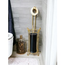 Renk Yapı Rüyası Kaliteli Metal Paslanmaz GOLD Wece Kağıtlık ve Fırça Oval Tasarım Ayaklı Kağıtlık ve Siyah Fırça 2li
