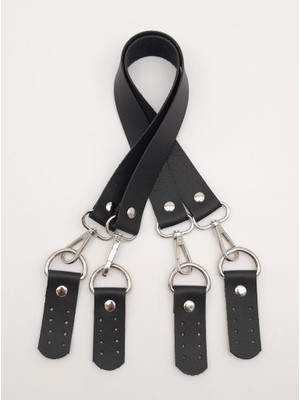 Angel Çanta Aksesuar Suni Deri 55 cm Misu Model Çift Sap Siyah Renk Gümüş Metal