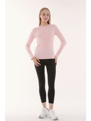 Defy's Kadın Bisiklet Yaka Uzun Kollu Regular Fit Basic Tişört Pembe