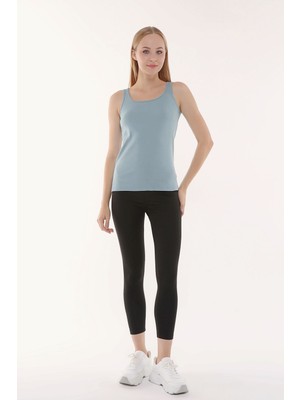 Defy's Kadın U Yaka Sıfır Kol Regular Fit Basic Geniş Askılı Tişört Yesıl