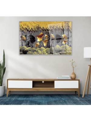 Emya Home Altın Yapraklar Cam Tablo
