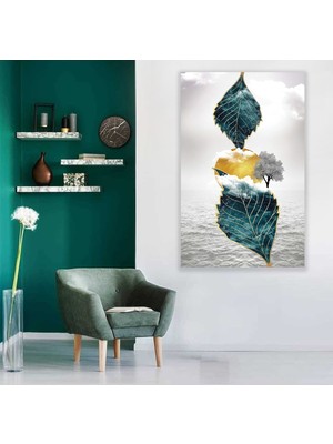 Emya Home Yeşil Yapraklar Cam Tablo