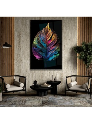 Emya Home Renkli Yaprak Cam Tablo