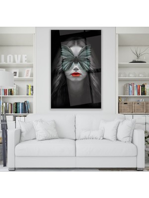 Emya Home Yeşil Kelebekli Kız Cam Tablo