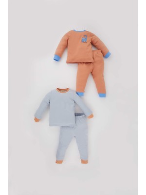 DeFacto Erkek Bebek Dinazor Baskılı Uzun Kollu Penye 4'lü Pijama Takımı B0849A523AU