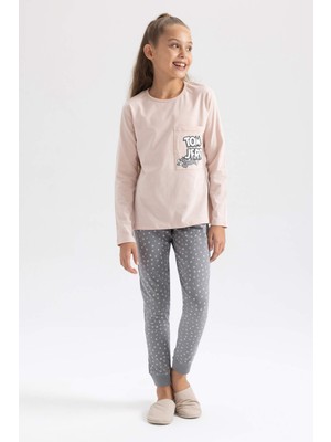 DeFacto Kız Çocuk Tom & Jerry Uzun Kollu Pijama Takımı B3052A823AU