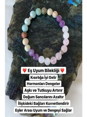 Nelleovana Doğal Taş Eş Uyum Bilekliği ( Pembe Kuvars - Ay Taşı - Ametist - Varisit - Unakit - Amazonit )