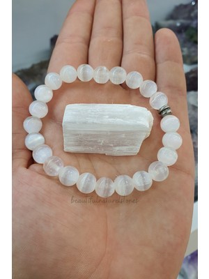 Nelleovana Selenit Doğal Taş Bileklik 8mm Çok Kaliteli ( % 100 Gerçek ) ( Aurayı Temizleme ) ( Taş )