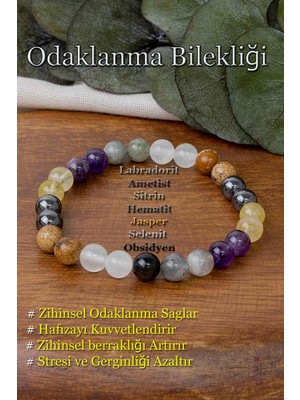Nelleovana Odaklanma Bilekliği ( Labradorit, Ametist, Sitrin, Hematit, Jasper, Selenit ve Obsidyen )