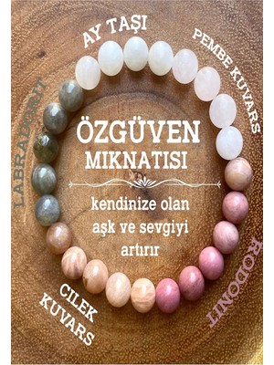 Nelleovana Özgüven Mıknatısı Hakiki Doğaltaş Bileklik (Ay Taşı ,rodonit ,pembe Kuvars,çilek Kuvars, Labradorit)