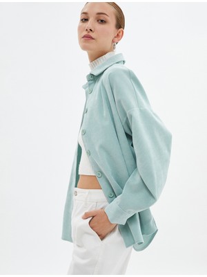 Koton Oversize Kadife Gömlek Düğmeli Manşet Yaka