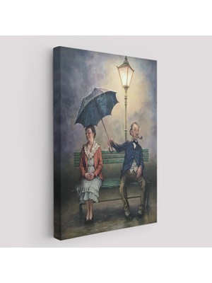 Harita Sepeti Yağmur Altındaki Küs Sevgililer Dekoratif Duvar TABLOSU-6223