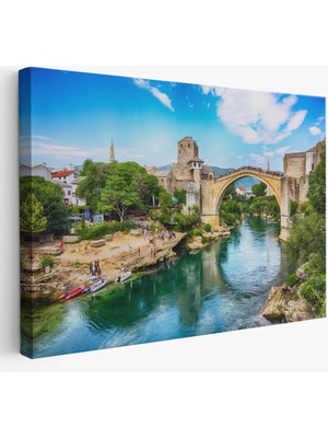 Harita Sepeti Mostar Köprüsü Kanvas Duvar TABLOSU-1115