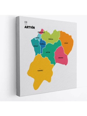Harita Sepeti Artvin Ili ve Ilçeler Haritası  Dekoratif Kanvas Tablo 1273