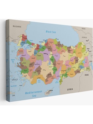 Harita Sepeti Kanvas Türkiye Haritası Komşulu Ülkeli Dekoratif 1067