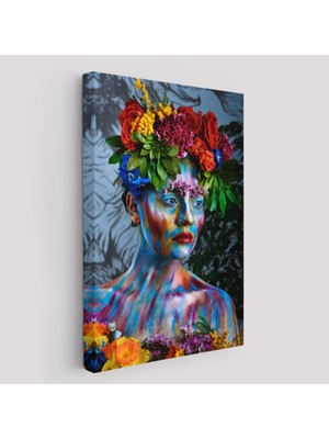 Harita Sepeti Renkli Çiçek Taçlı Kız Duvar TABLOSU-5991