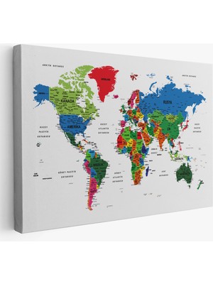 Harita Sepeti Türkçe Dünya Haritası Dekoratif Kanvas Tablo Son Derece Detaylı 1635