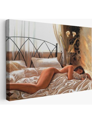 Harita Sepeti Yataktaki Güzel Kadın Dekoratif Duvar TABLOSU-6617