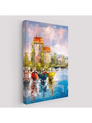 Harita Sepeti Liman Manzarası Yağlıboya Görünüm Dekoratif Kanvas Duvar TABLOSU-5931