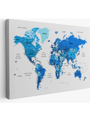 Harita Sepeti Türkçe Dünya Haritası Dekoratif Kanvas Tablo Son Derece Detaylı 1608