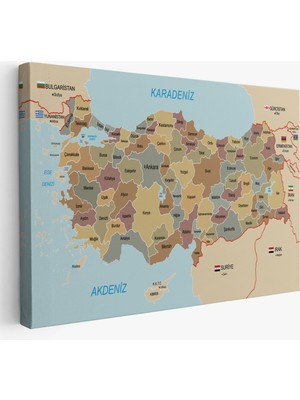 Harita Sepeti Türkiye Haritası Kanvas Tablo Sınır Komşulu Eğitici Dekoratif Tablo 3106