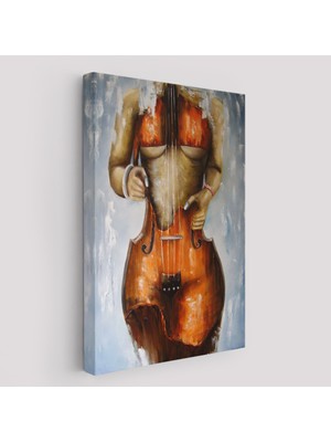 Harita Sepeti Violin Kadın Kanvas Duvar Tablosu, Kadın Keman Sanatı, Suluboya TUVAL-5229