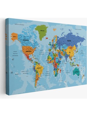 Harita Sepeti Dünya Haritası Türkçe Kanvas Tablo Ayrıntılı Dekoratif-Okyanuslu 2188