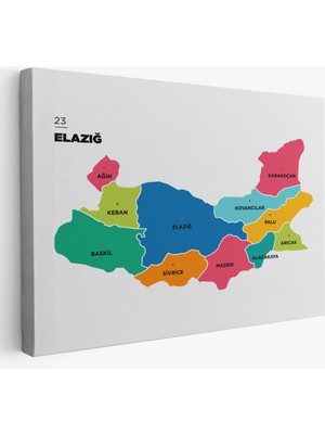 Harita Sepeti Elazığ  Ili ve Ilçeler Haritası  Dekoratif Kanvas Tablo 1330