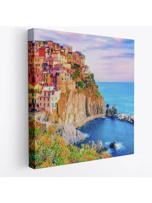 Harita Sepeti Manarola Cinque Terre Italya Manzaralı Kanvas TABLO-5864