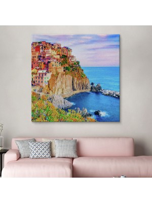 Harita Sepeti Manarola Cinque Terre Italya Manzaralı Kanvas TABLO-5864