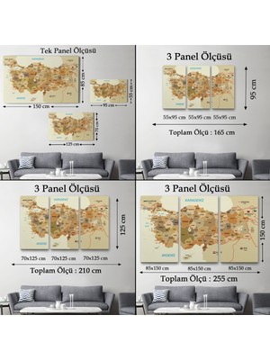 Harita Sepeti Türkiye Haritası Kanvas Tablo Sınır Komşulu Eğitici Dekoratif Tablo 3104