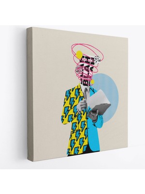 Harita Sepeti Çizgi Roman Kahramanı Kahvesini Yudumluyor Pop Art Kanvas TABLO-5800