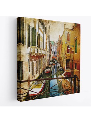 Harita Sepeti Venedik Balkonu ve Sandallar Dekoratif Kanvas Duvar TABLOSU-5823