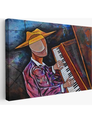 Harita Sepeti Piyano Çalan Sürreal Adam Duvar TABLOSU-3599