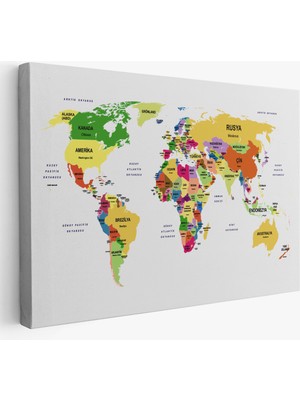 Harita Sepeti Türkçe Dünya Haritası Dekoratif Kanvas Tablo Ülke ve Başkentli 1512