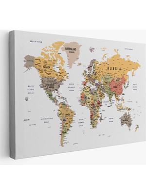 Harita Sepeti Dünya Haritası Dekoratif Kanvas Tablo Son Derece Detaylı ve Eğitici 1585