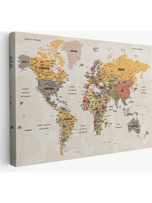 Harita Sepeti Türkçe Dünya Haritası Son Derece Ayrıntılı Eğitici  Okyanuslu Kanvas Tablo 2524