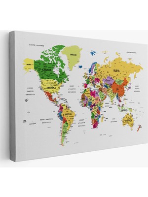 Harita Sepeti Türkçe Dünya Haritası Dekoratif Kanvas Tablo Son Derece Detaylı 1614