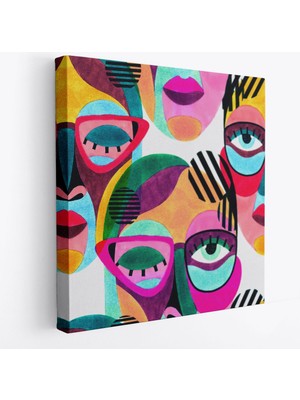 Harita Sepeti Modern Soyut Tarzda Gözlüklü Kadın Portresi Dekoratif Kanvas Duvar TABLOSU-5841