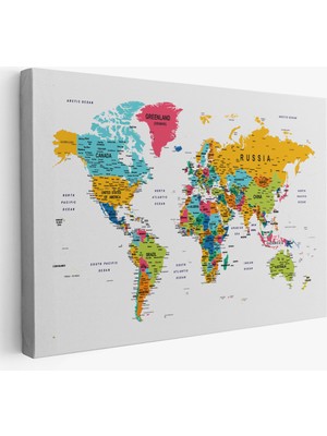 Harita Sepeti Dünya Haritası Dekoratif Kanvas Tablo Son Derece Detaylı ve Eğitici 1592