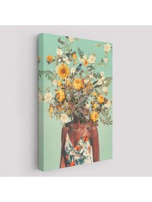 Harita Sepeti Çiçek Başlı Siyahi Kadın, Afrıkalı Kadın Kanvas TABLO -6079