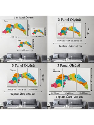 Harita Sepeti Antalya   Ili ve Ilçeler Haritası  Dekoratif Kanvas Tablo 1269
