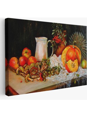 Harita Sepeti Masa Üstündaki Meyveler Yağlı Boya Görünümlü TABLO-1214