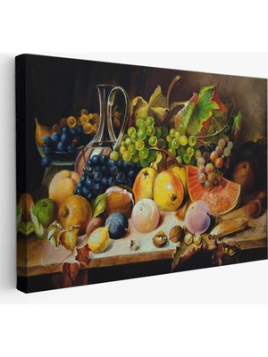 Harita Sepeti Masa Üstündaki Meyveler Yağlı Boya Görünümlü TABLO-1221