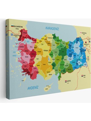 Harita Sepeti Türkiye Haritası Kanvas Tablo Sınır Komşulu Eğitici Dekoratif Tablo 3105