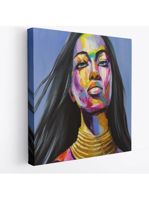 Harita Sepeti Renkli Kadın Yağlıboya Görünüm Dekoratif Kanvas Duvar TABLOSU-5835