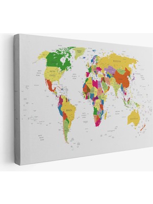 Harita Sepeti Dünya Haritası Detaylı Dekoratif Kanvas Tablo 1059