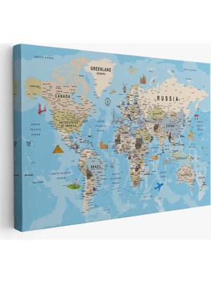 Harita Sepeti Dünya Haritası Kanvas Tablo Son Derece Detaylı Dekoratif OKYANUSLU-2007