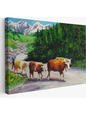 Harita Sepeti Otlayan Boğa Kanvas Duvar TABLOSU-1183